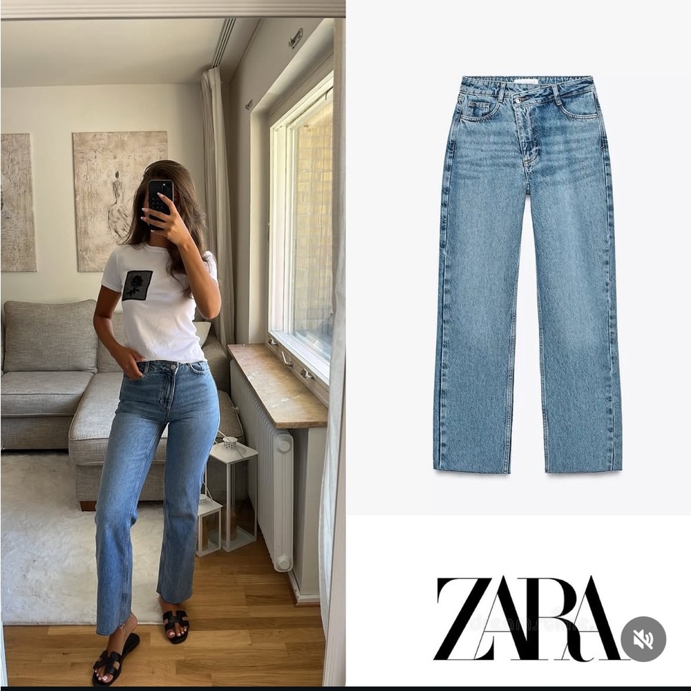 Zara Light Blue Straight-Leg Jeans